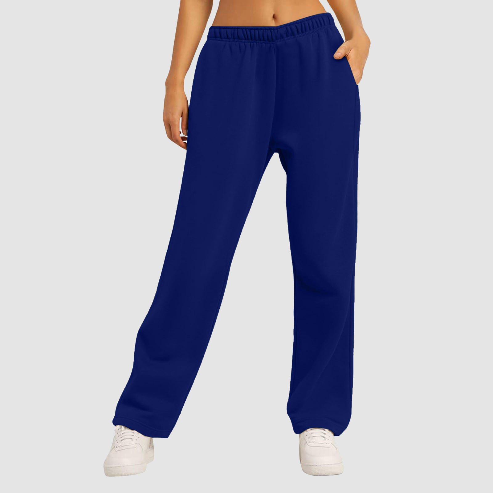thumbnail image 4 of Pantalones de chándal con forro polar para mujer: cintura alta, pierna ancha y bolsillos; poliéster ligero para primavera/otoño; diseño con lazo delantero; informal/trabajo/yoga; tallas S-XXL., 4 of 7
